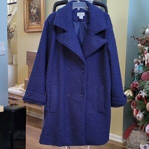 Anthony Richard Women's Blue Double-Breasted Boucle Coat Size 1X